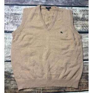Burberry Sweater Vest Mens 42 Large Pure Wool Camel V-Neck Pullover